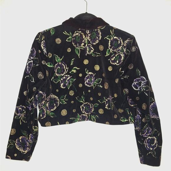 Vintage 90s Nah Nah Jonathan Tait Cropped Velvet Jacket 4P Bolero Flocked Floral - Picture 7 of 13